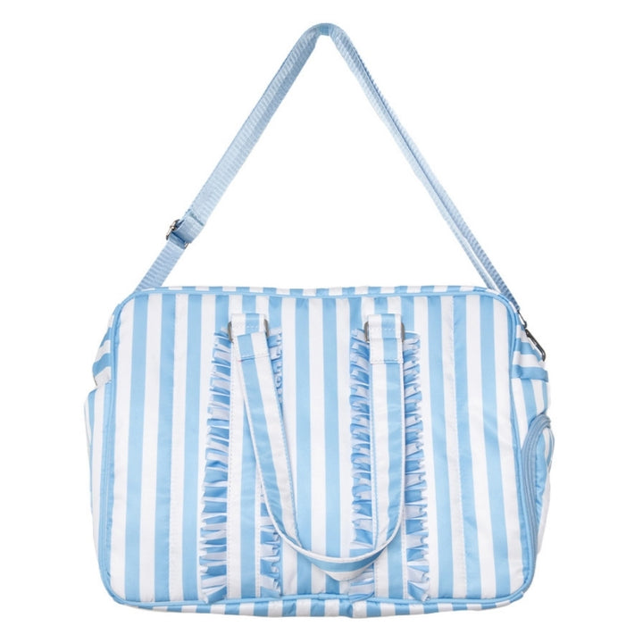 Blue Stripe Ruffle Duffle Bag
