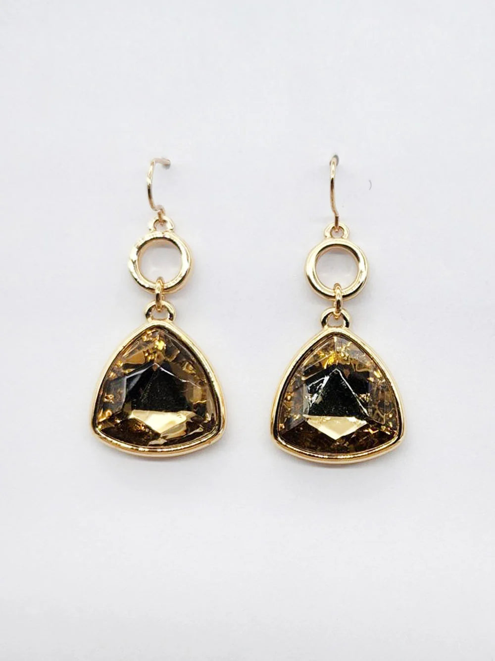 Gold Open Circle with Topaz Crystal Triangle Crystal Drop 1.5" Earring