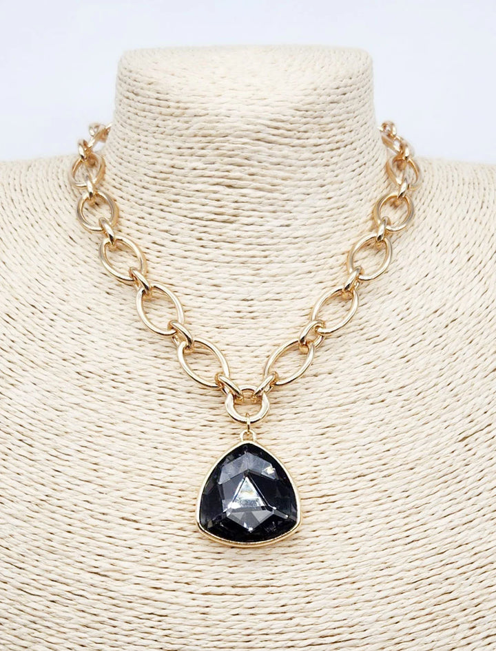 Gold Open Chain with Black Crystal Triangle Crystal 16"-18" Necklace