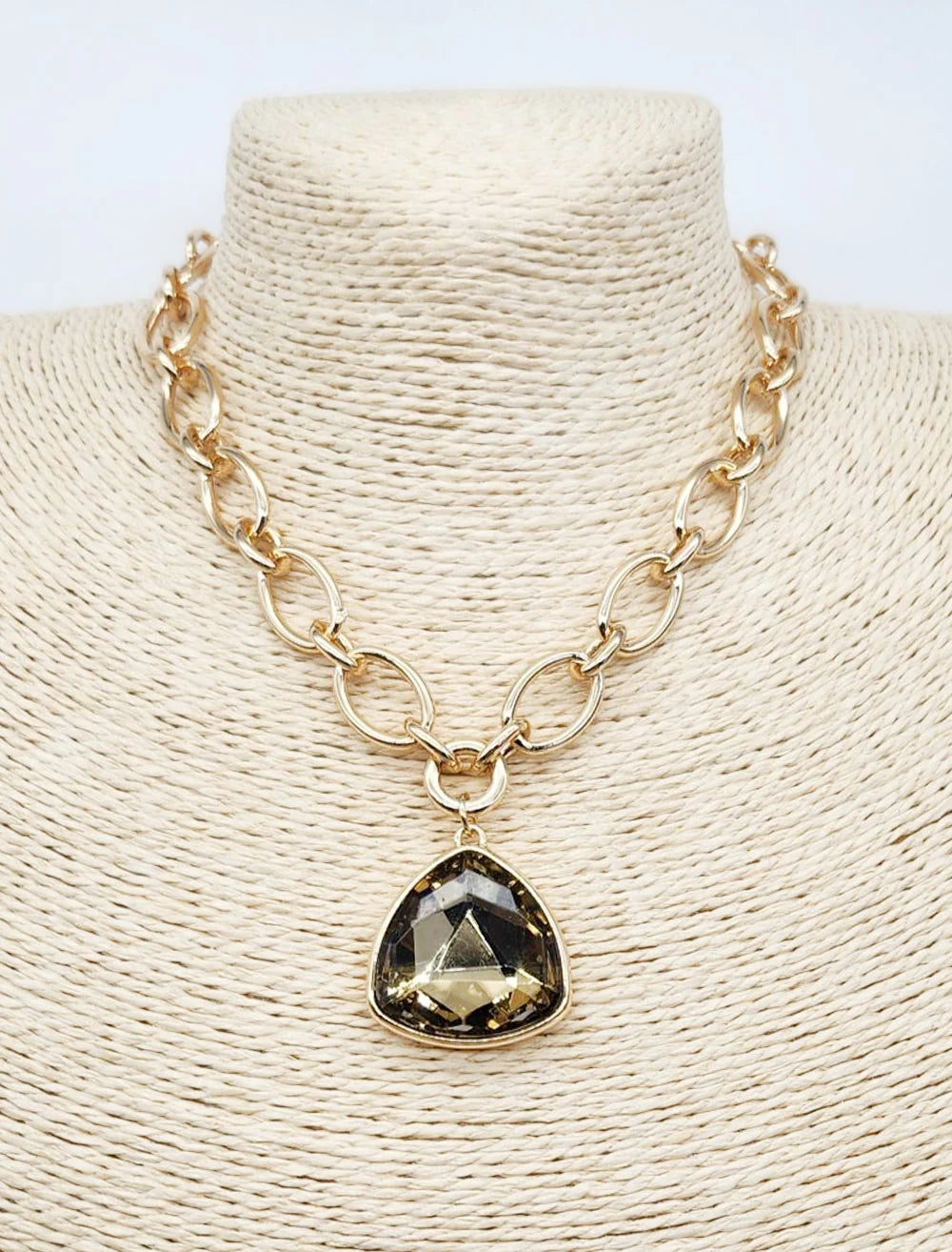 Gold Open Chain with Topaz Crystal Triangle Crystal 16"-18" Necklace