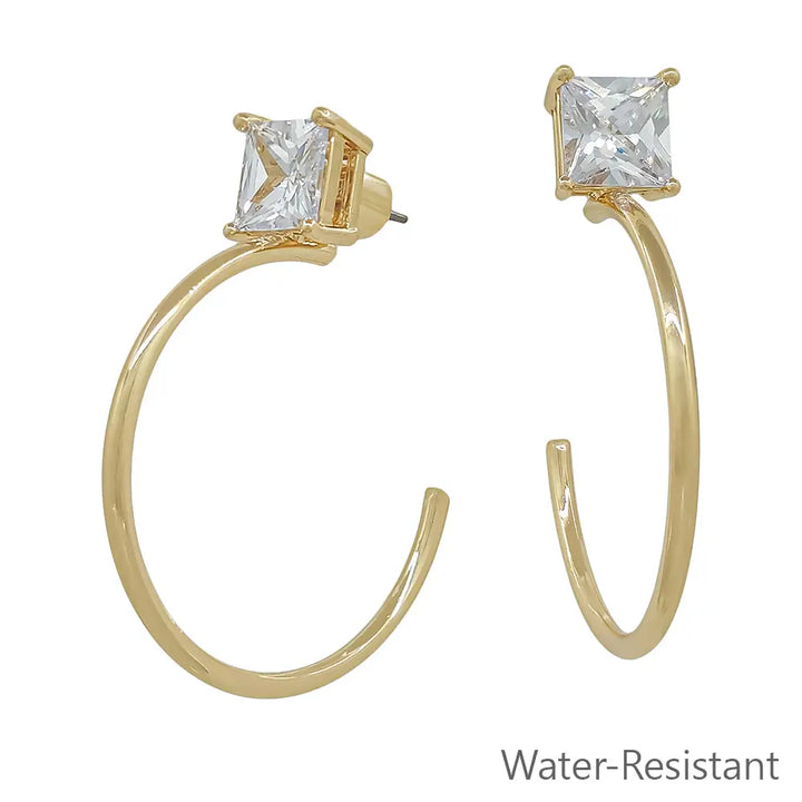 Square Stone Stud with Gold Hoop Earring