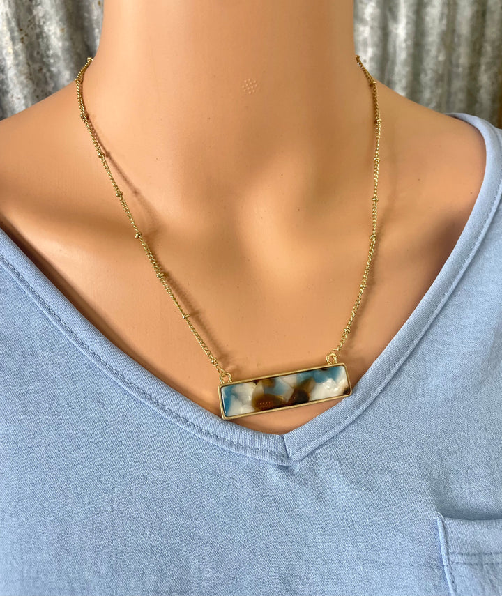 Reversible Opal/Blue Mix Stone Gold Necklace