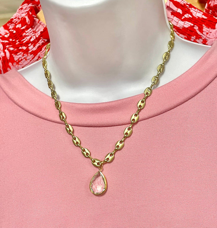 Thick Gold Chain Teardrop Stone Necklace