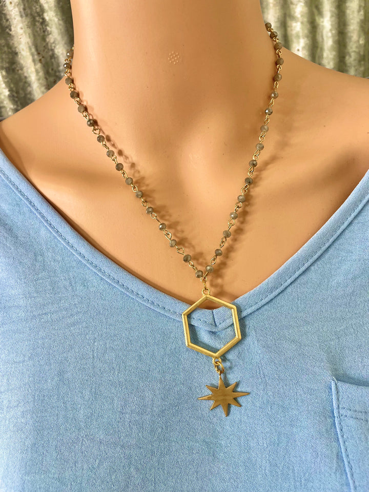 Grey Beaded Star Necklace
