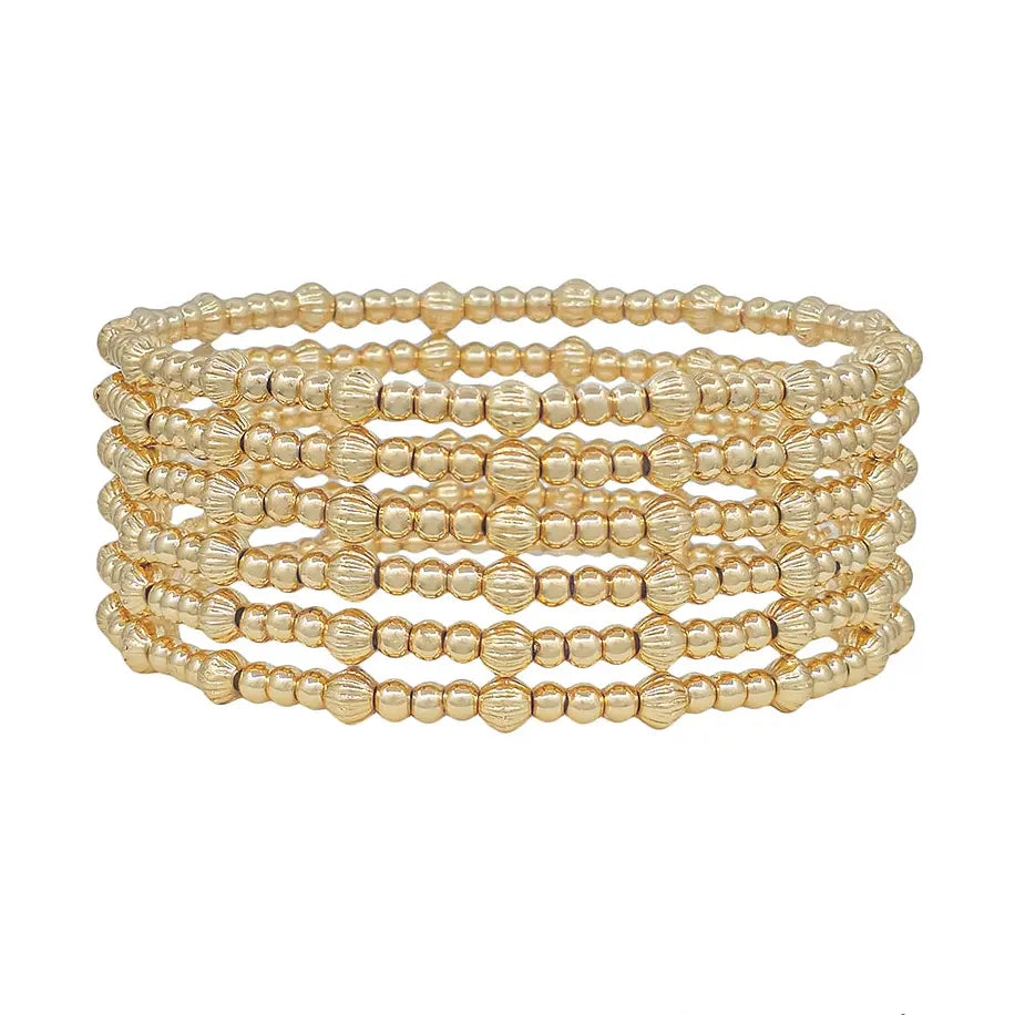 Set of 6 Gold Beaded Stretch Bracelets