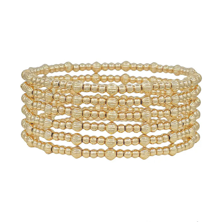 Set of 6 Gold Beaded Stretch Bracelets