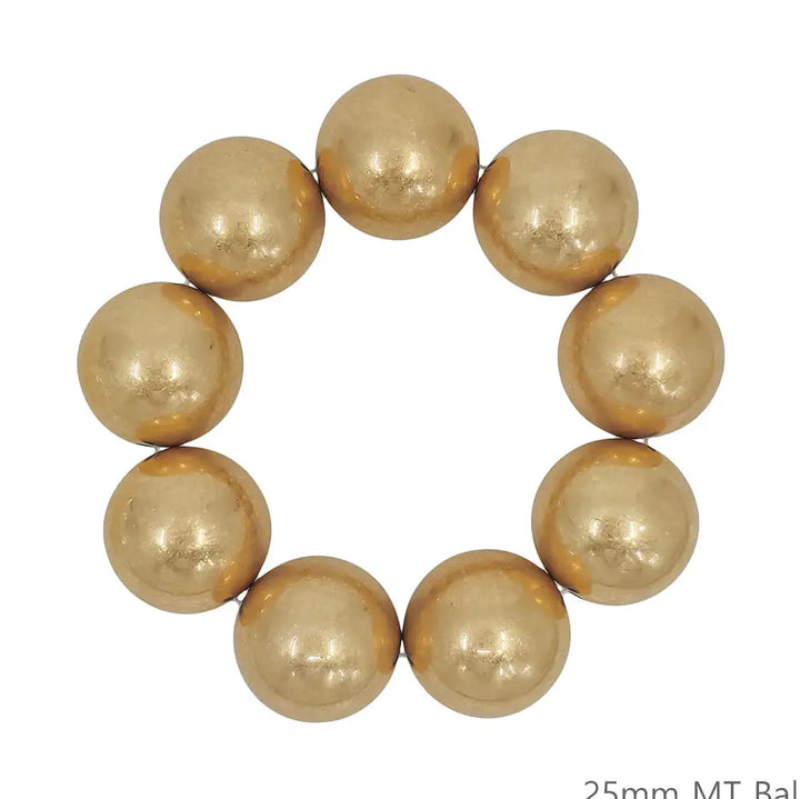 Worn Gold Large Beaded Stretch Bracelet
