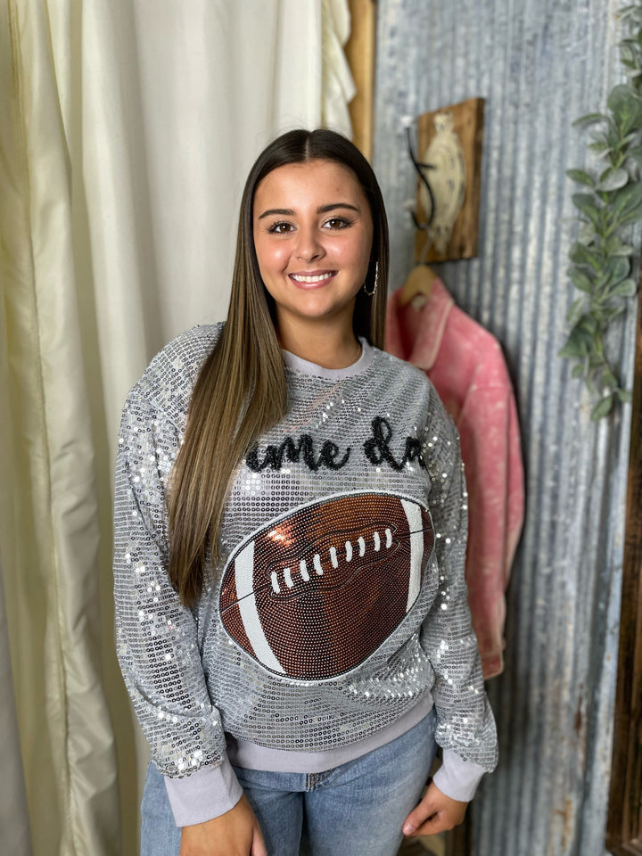 Simply Southern Sequin Game Day Sweater | Silver