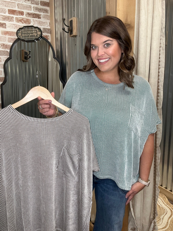 CORDED RIB OVERSIZED SHORT-SLEEVE TOP | Brown