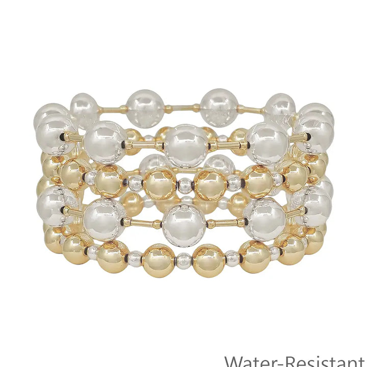 Gold and Silver Beaded Set of 4 Stretch Bracelets