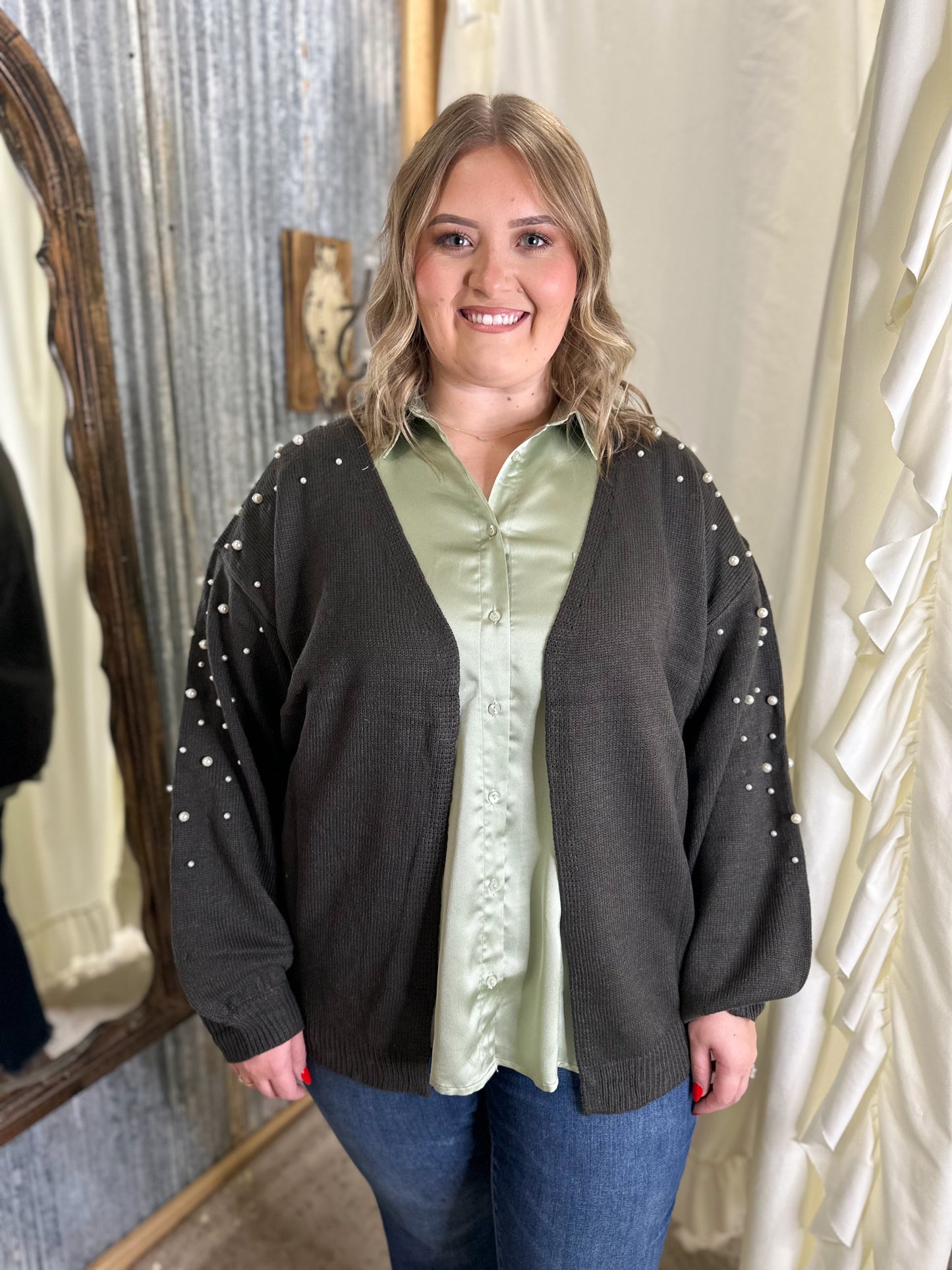 Stay Warm Pearl Cardigan - Curvy