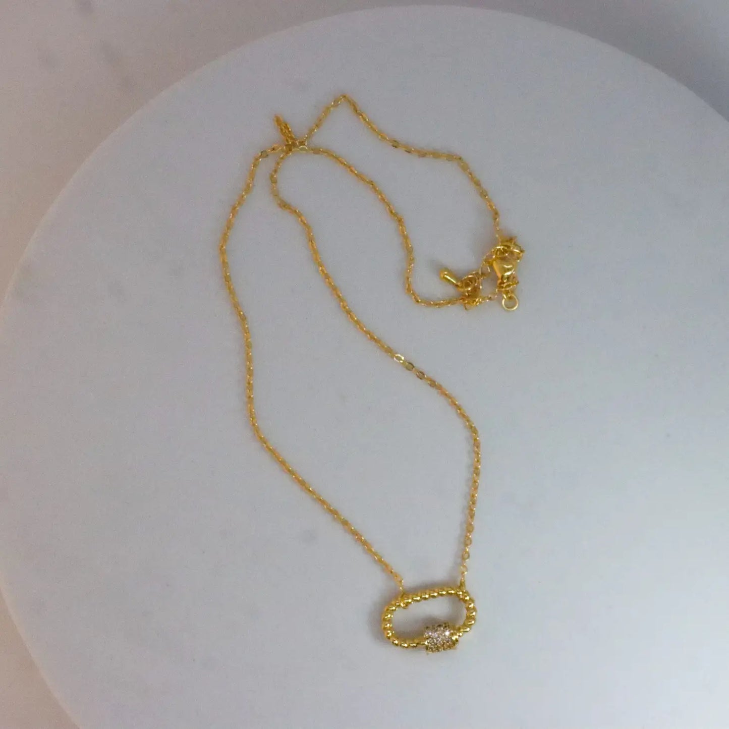 Gold Carabiner Twisted Pave Necklace