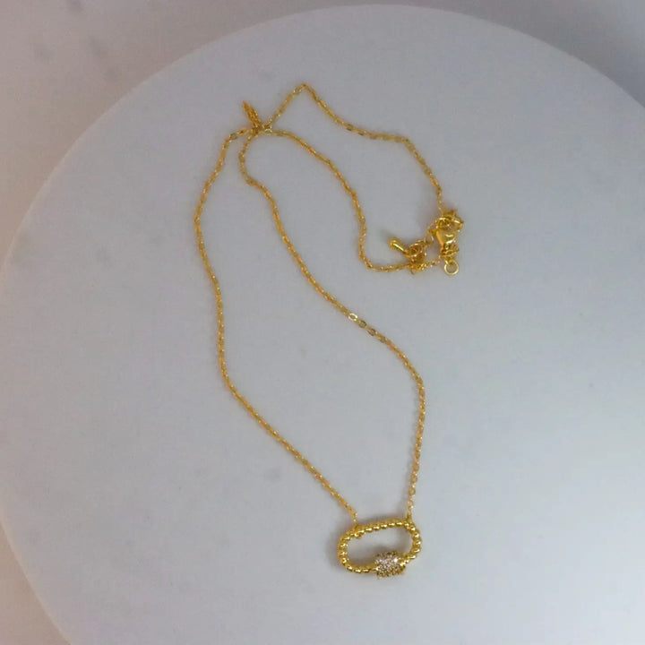 Gold Carabiner Twisted Pave Necklace