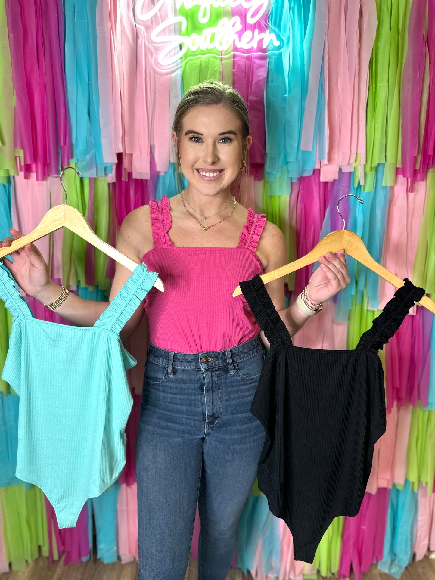 Simply Southern Ruffle Shoulder Body Suit – Uniquely Southern Boutique ...