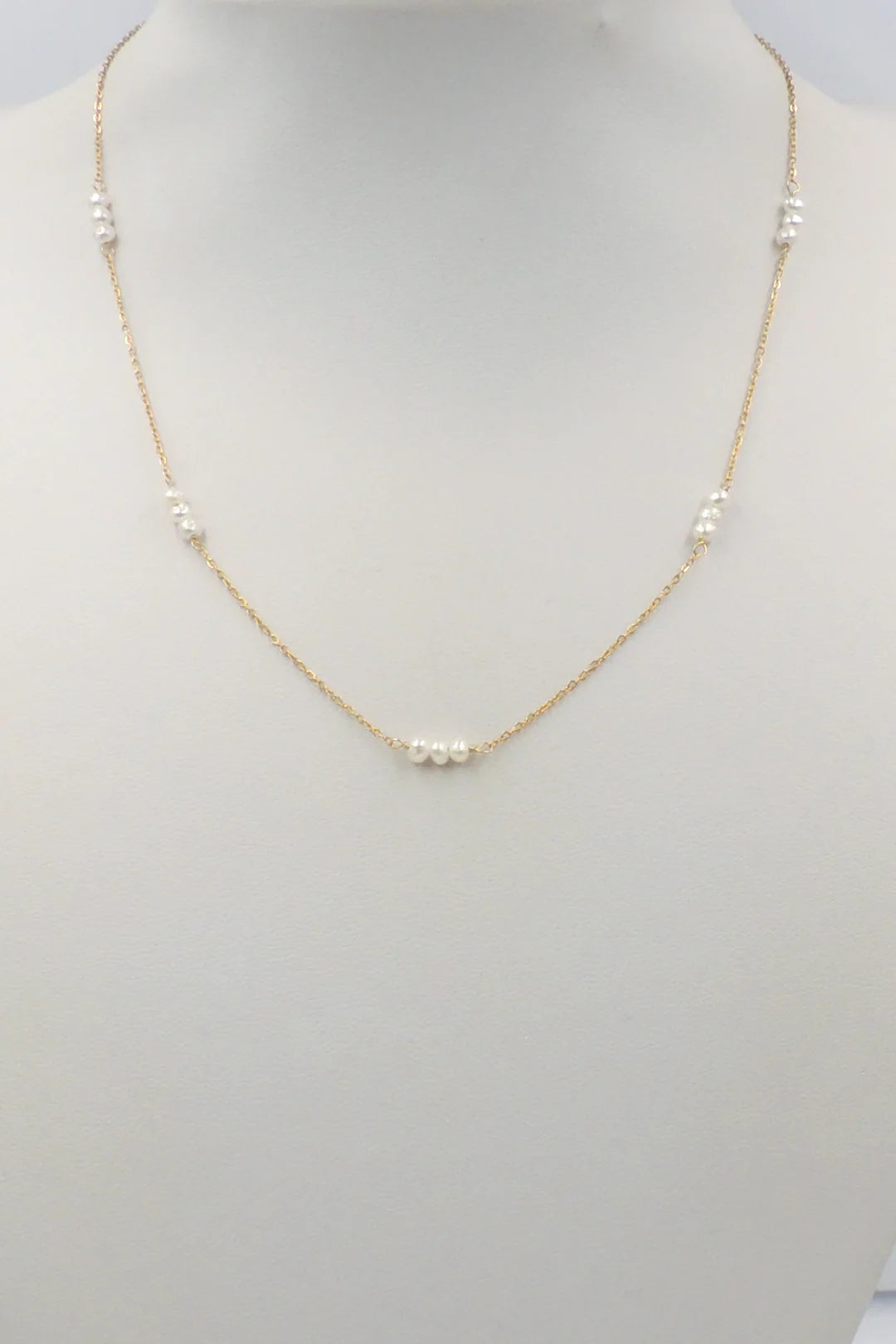 Stainless Steel Chain with Three Small Pearls 16"-18" Necklace
