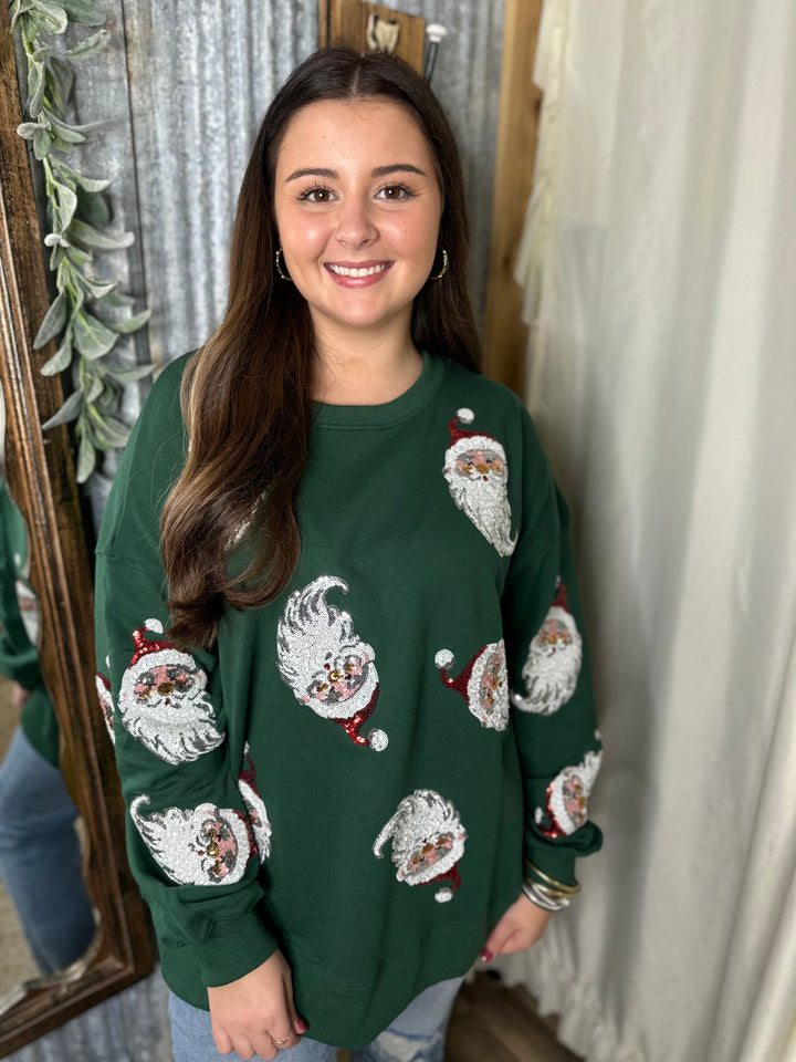 Sequin Santa Claus Sweatshirt - Green