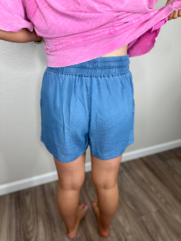 Washed Denim Shorts