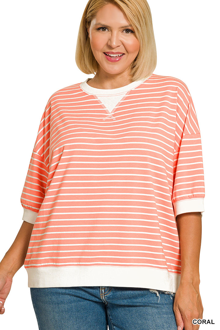 Curvy Salt Air Stripe Top|Coral