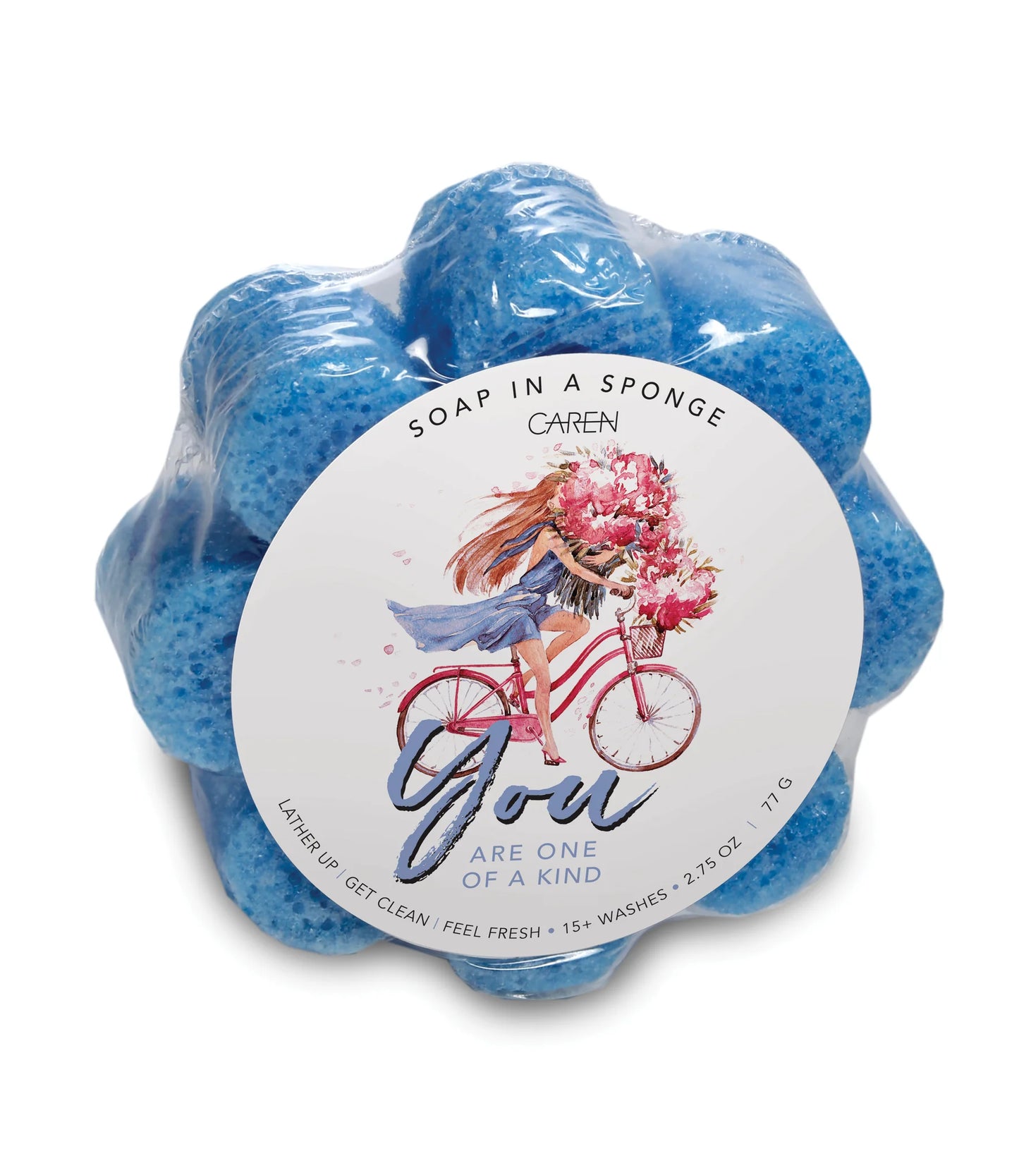 Caren Original Shower Sponge - YOU are one of a Kind (Blue Linen)