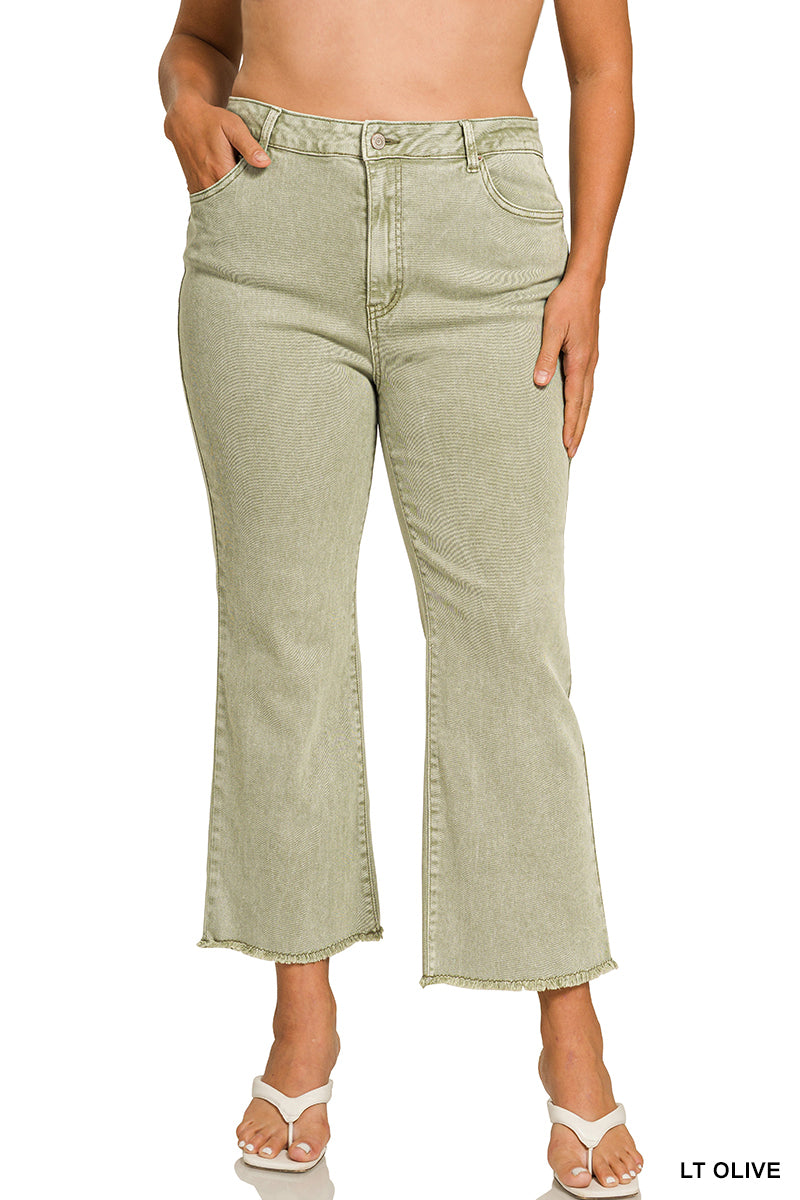 Curvy Sadie Acid Washed Jeans| Light Olive