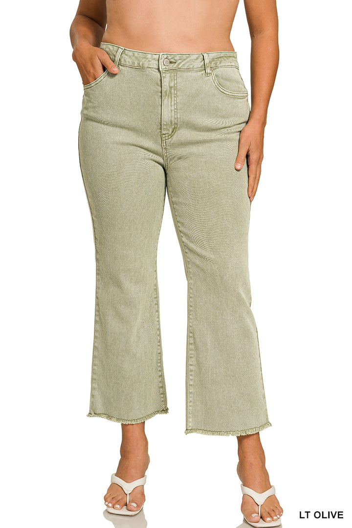Curvy Sadie Acid Washed Jeans| Light Olive