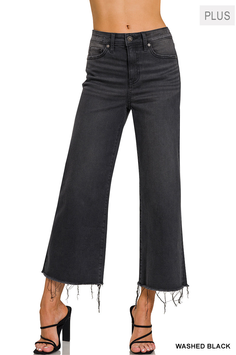 PLUS HIGH RISE WASHED BLACK CROPPED JEAN PANTS