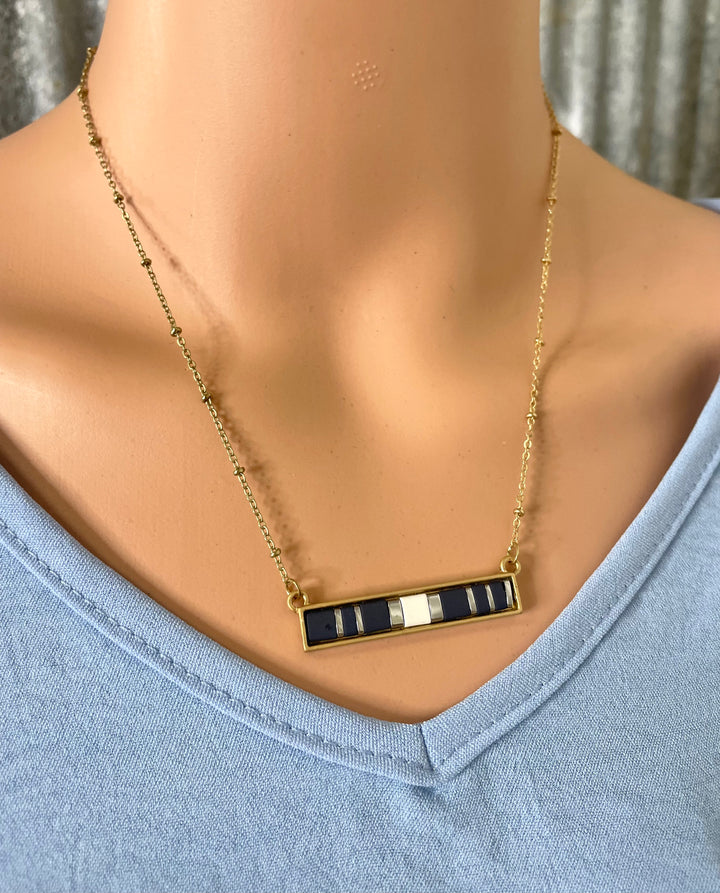 Navy Gold Bar Necklace