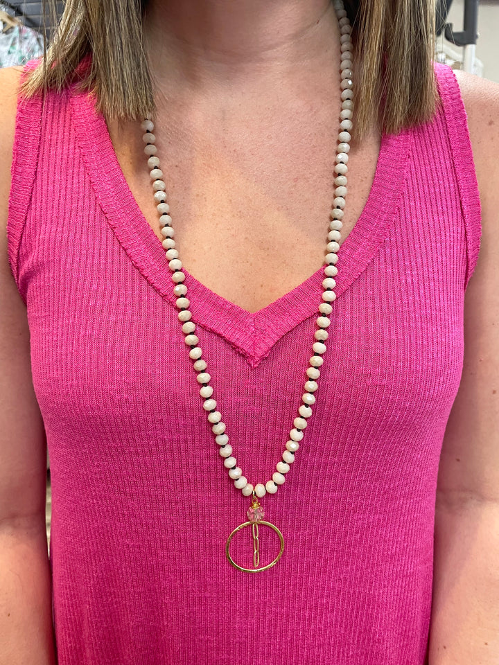 Beaded Neck with Gold Circle Chain Pendant