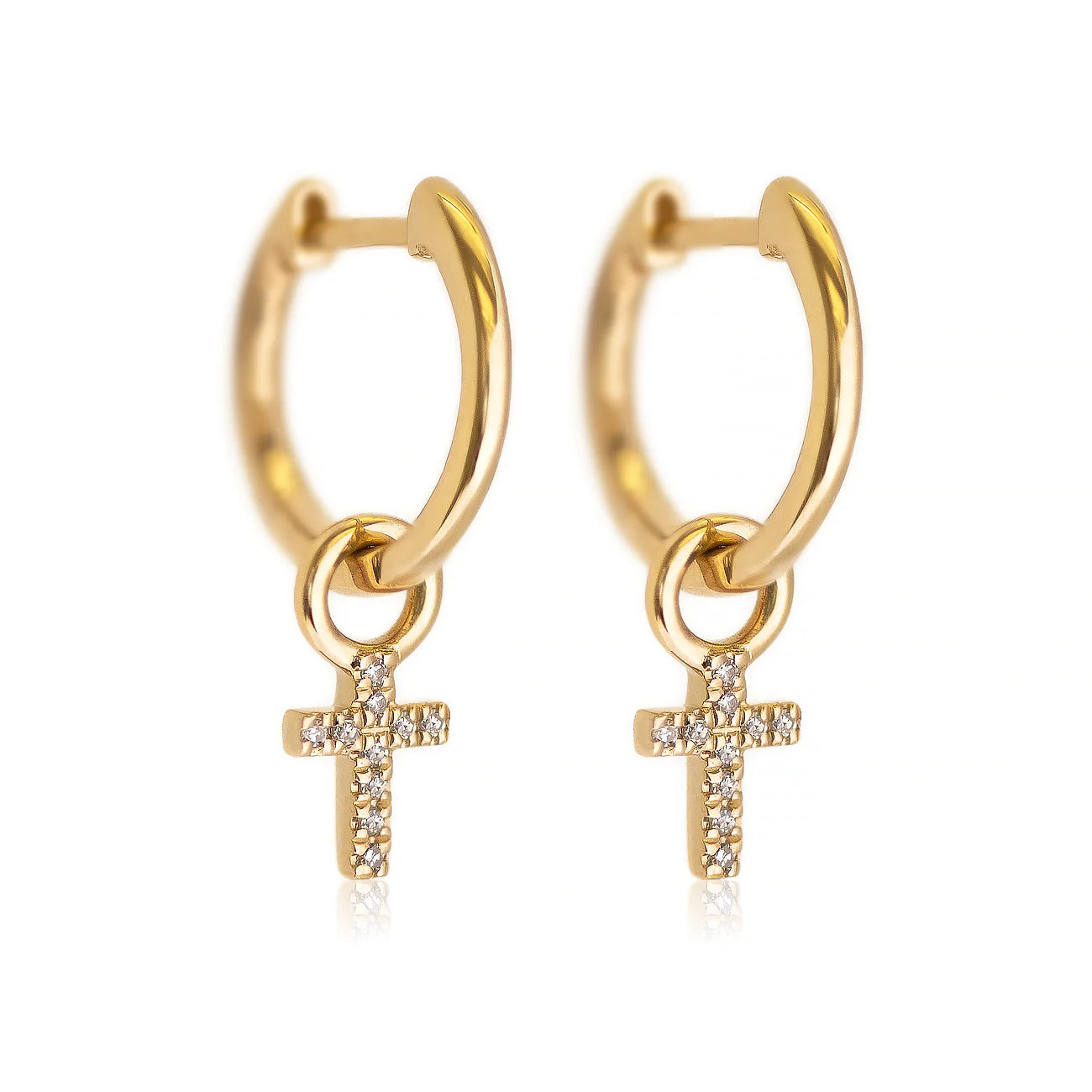 Gold Cross Huggie Hoops