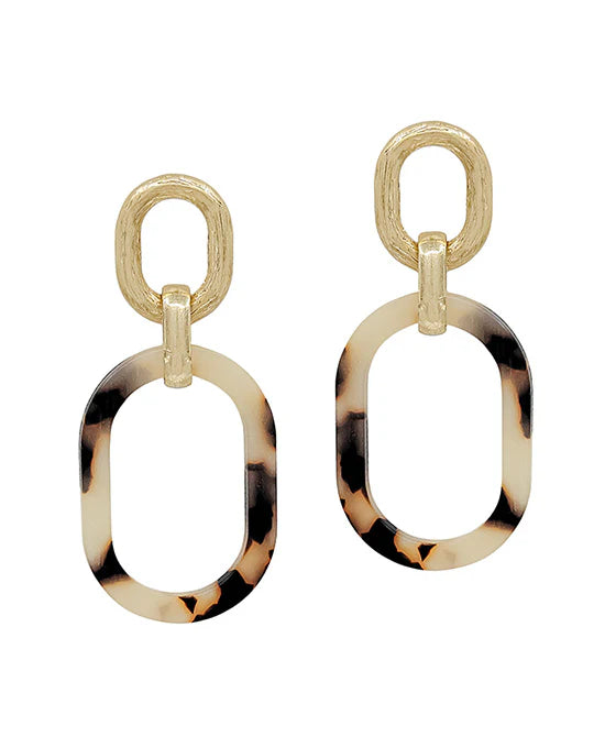 Oval Casting w/ Acetate Drop Post Earring | Beige