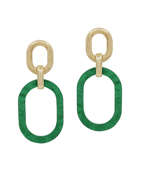 Oval Casting w/ Acetate Drop Post Earring | Green
