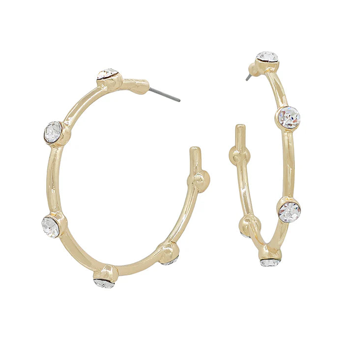 Gold Hoops with Rhinestone Accents