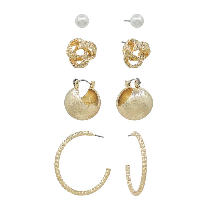 Set of 4 Pearl and Gold Earrings