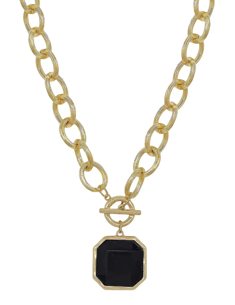 Chunky Chain Black 25MM Stone Pendant Necklace