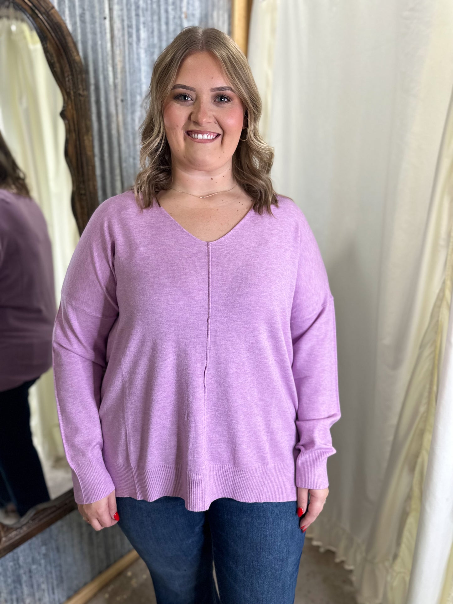 Curvy Front Seam Sweater - Mauve