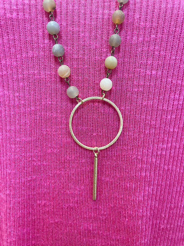 Beaded Circle Necklace with Bar Pendant