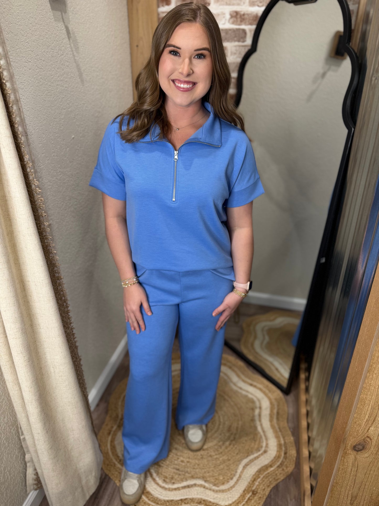 CORNFLOWER BLUE | SCUBA HIGH NECK HALF ZIP TOP & PANTS SET