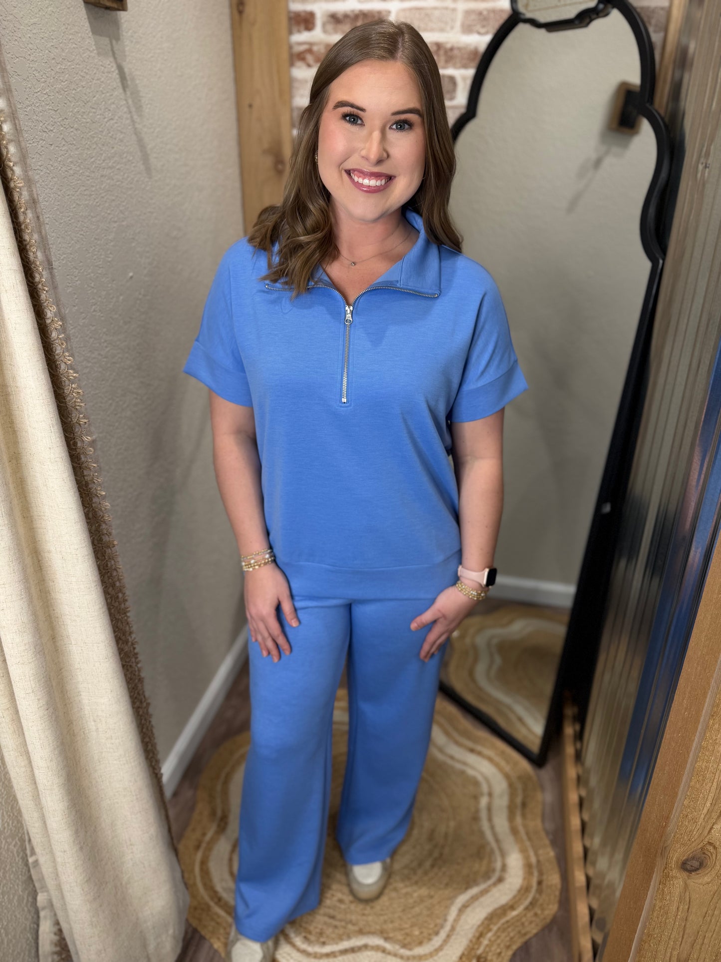 CORNFLOWER BLUE | SCUBA HIGH NECK HALF ZIP TOP & PANTS SET