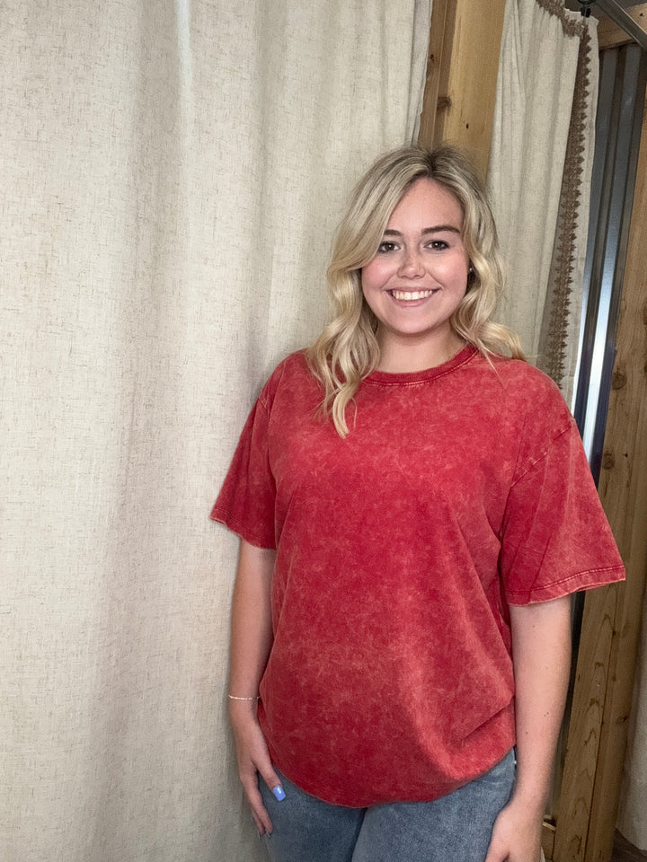 The Lucy Washed Top| Dark Red