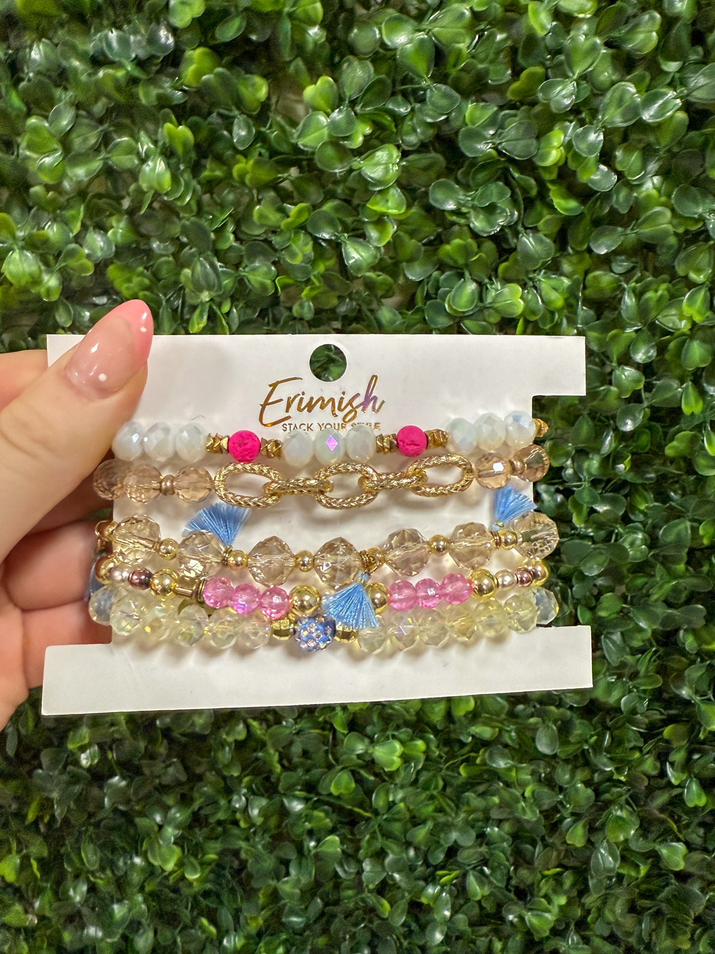 Erimish Stack Bracelets| Pink Crystal