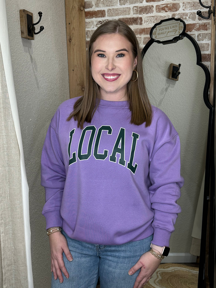 Lavender| "LOCAL" PRINTED FLEECE ROUND NECK SWEATSHIRTS