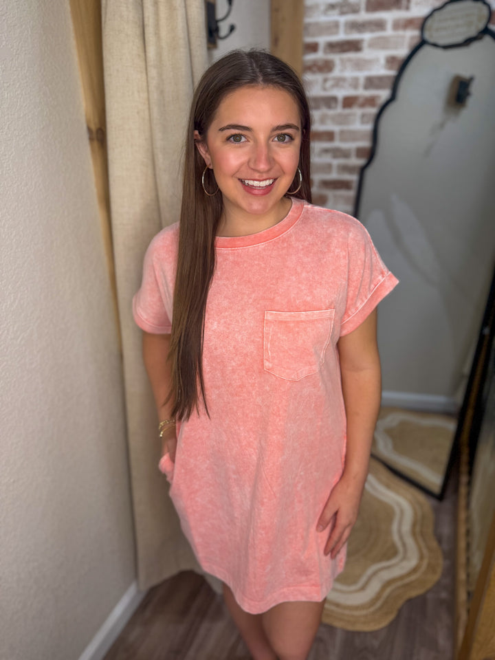 CORAL | HALO SNOW WASHED PREMIUM COTTON T-SHIRTS DRESS