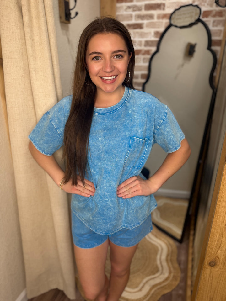 DEEP SKY | FRENCH TERRY ACID WASHED RELAXED TOP & SHORT SET