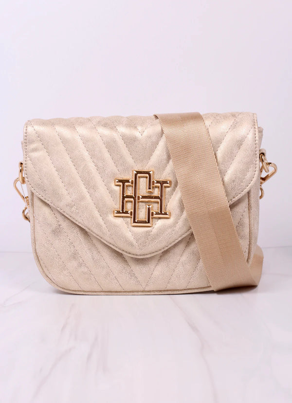 Angela Quilted Crossbody - Glimmer Champagne