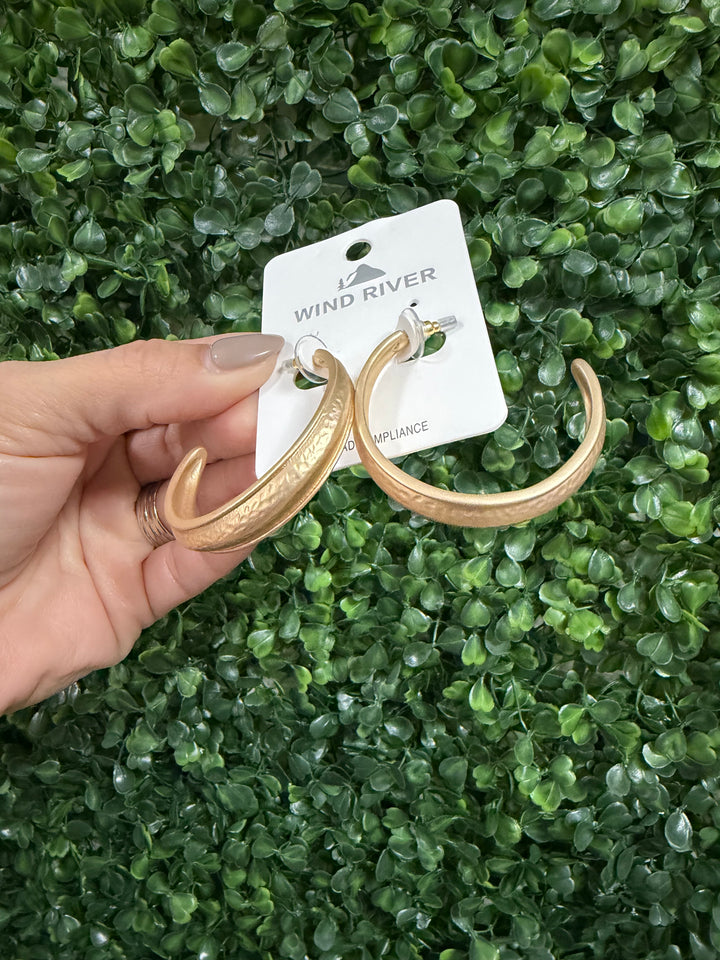 Gold Hammered Hoop 1.5" Earring