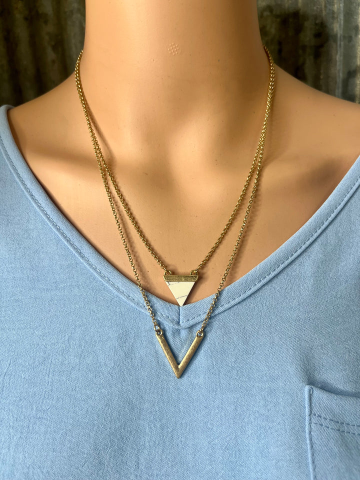 Gold Marble Triangle Necklace