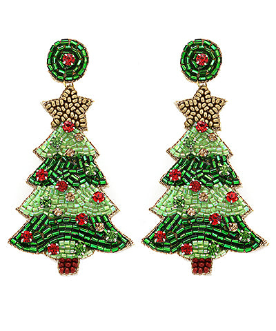 Crystal Beaded Christmas Tree Earrings