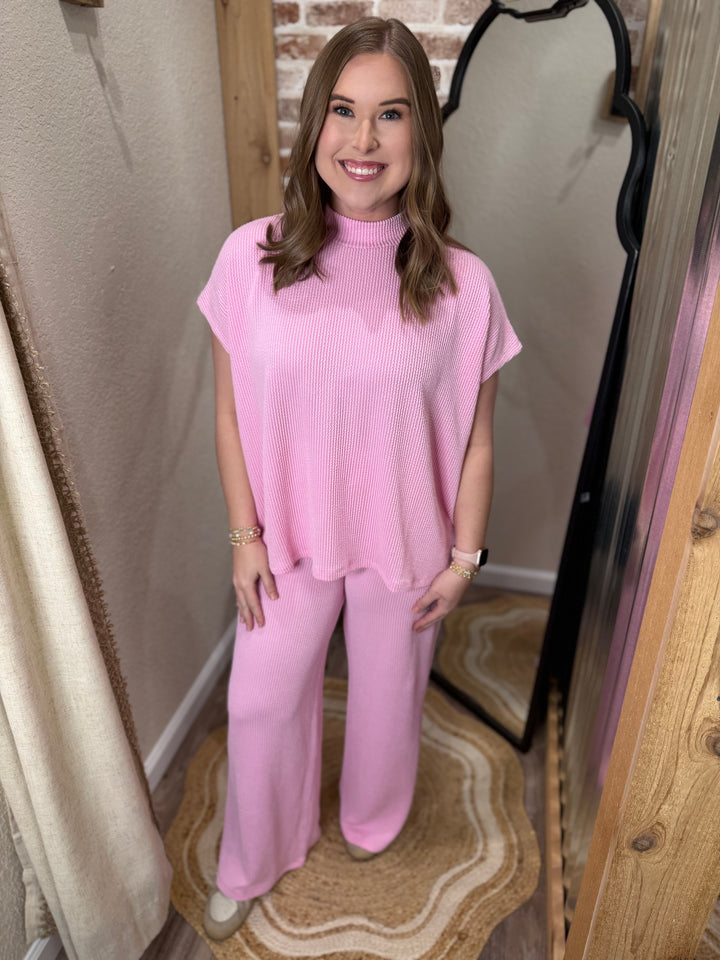 PINK | RAISED RIB SHORT SLEEVE TEE & PANTS SET