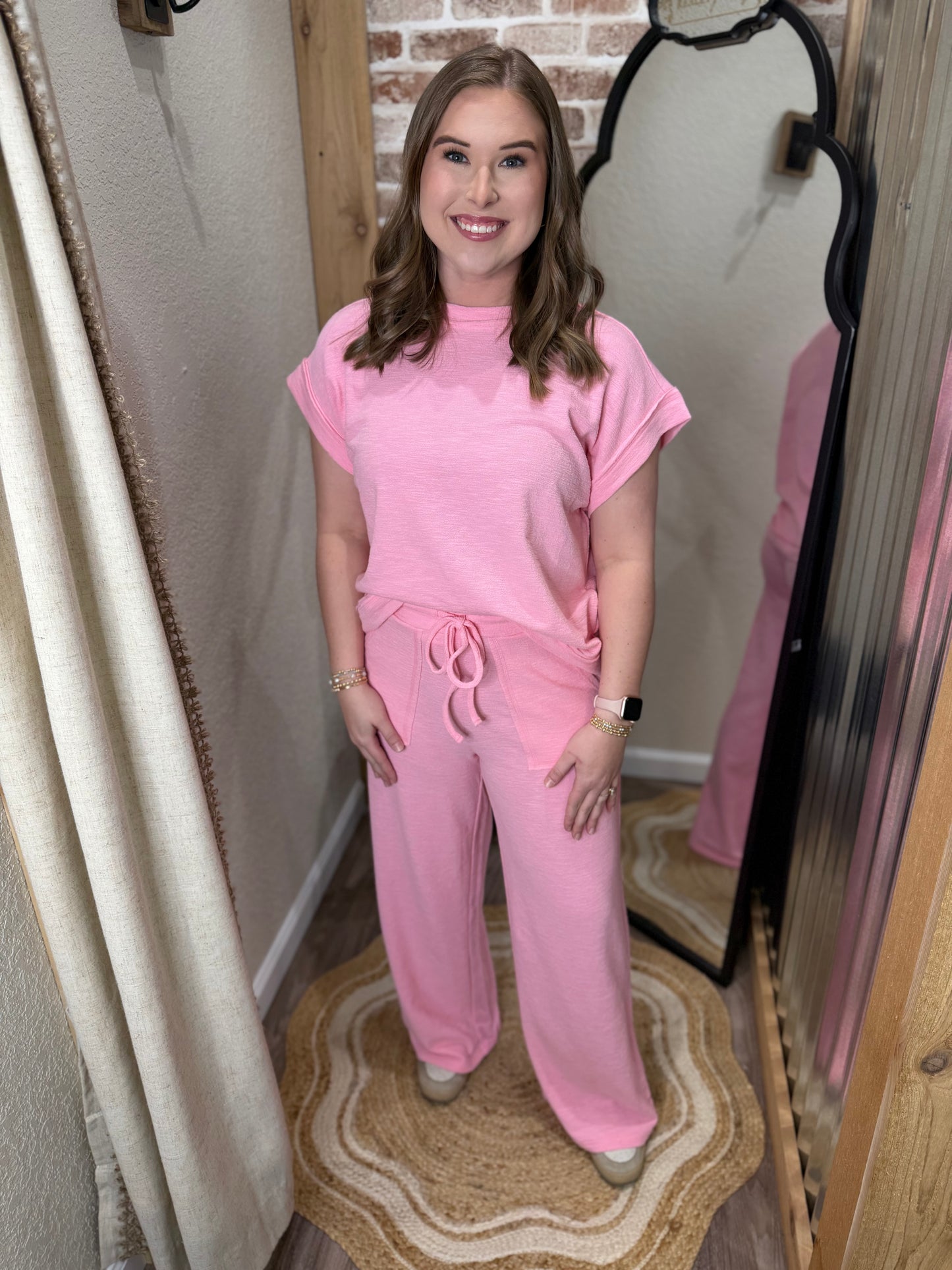 DK PINK | COTTON SLUB SHORT SLEEVE TEE & LONG PANTS SET