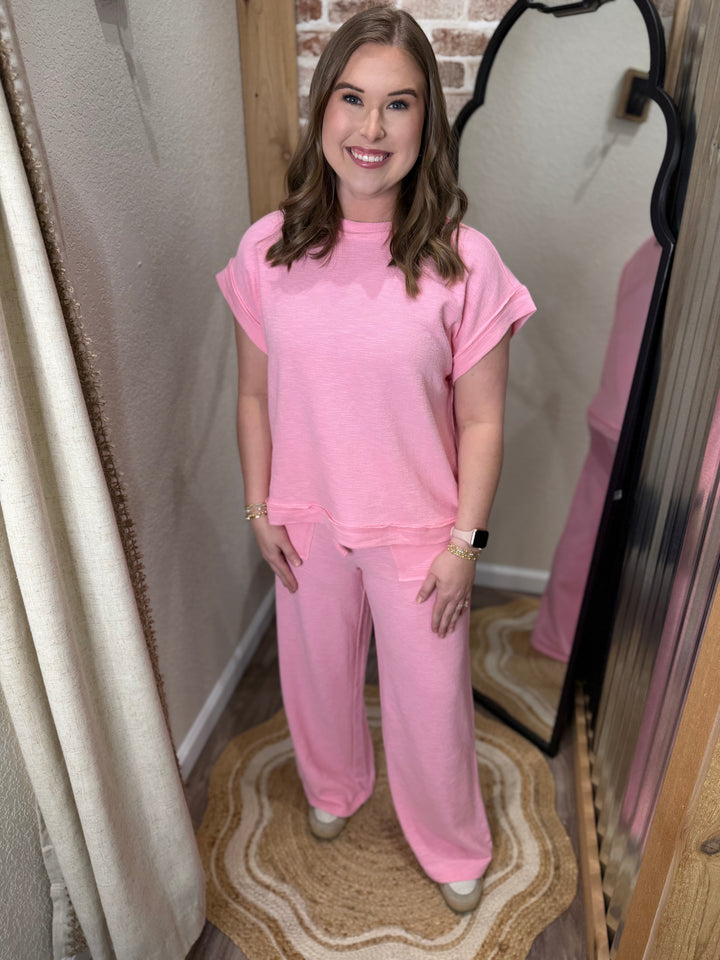 DK PINK | COTTON SLUB SHORT SLEEVE TEE & LONG PANTS SET